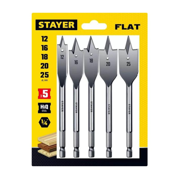 Набор сверл по дереву перовых 12-16-18-20-25мм, 5 шт, STAYER FLAT